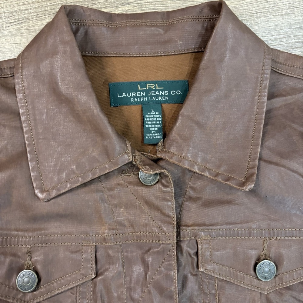 Lauren‎ RALPH LAUREN Jeans Co. Classic Coated Denim Trucker Jacket Brown size L